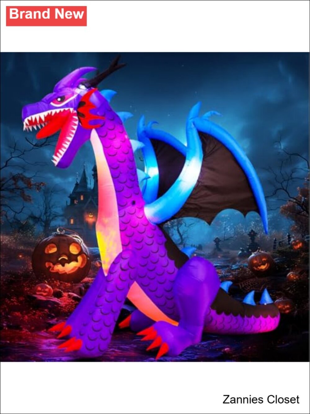 👻 8FT Halloween Inflatable Dragon Built-in LED Lights Blow Up Yard Decor